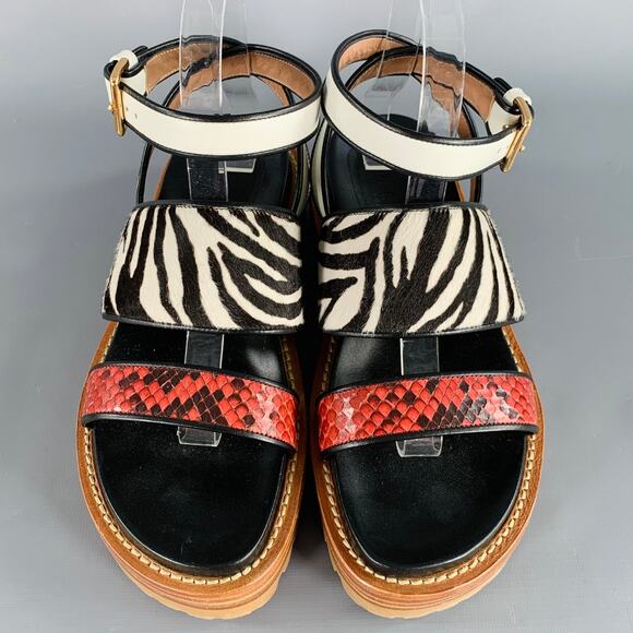 MARNI Size 8 Black Multi Color Leather Mixed Patterns Calf Hair Sandals - Picture 4 of 8